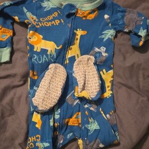 Carter's Blue Animal Print Footie Pajamas